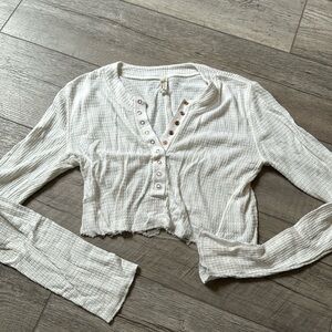 Free people cropped waffle long sleeve white